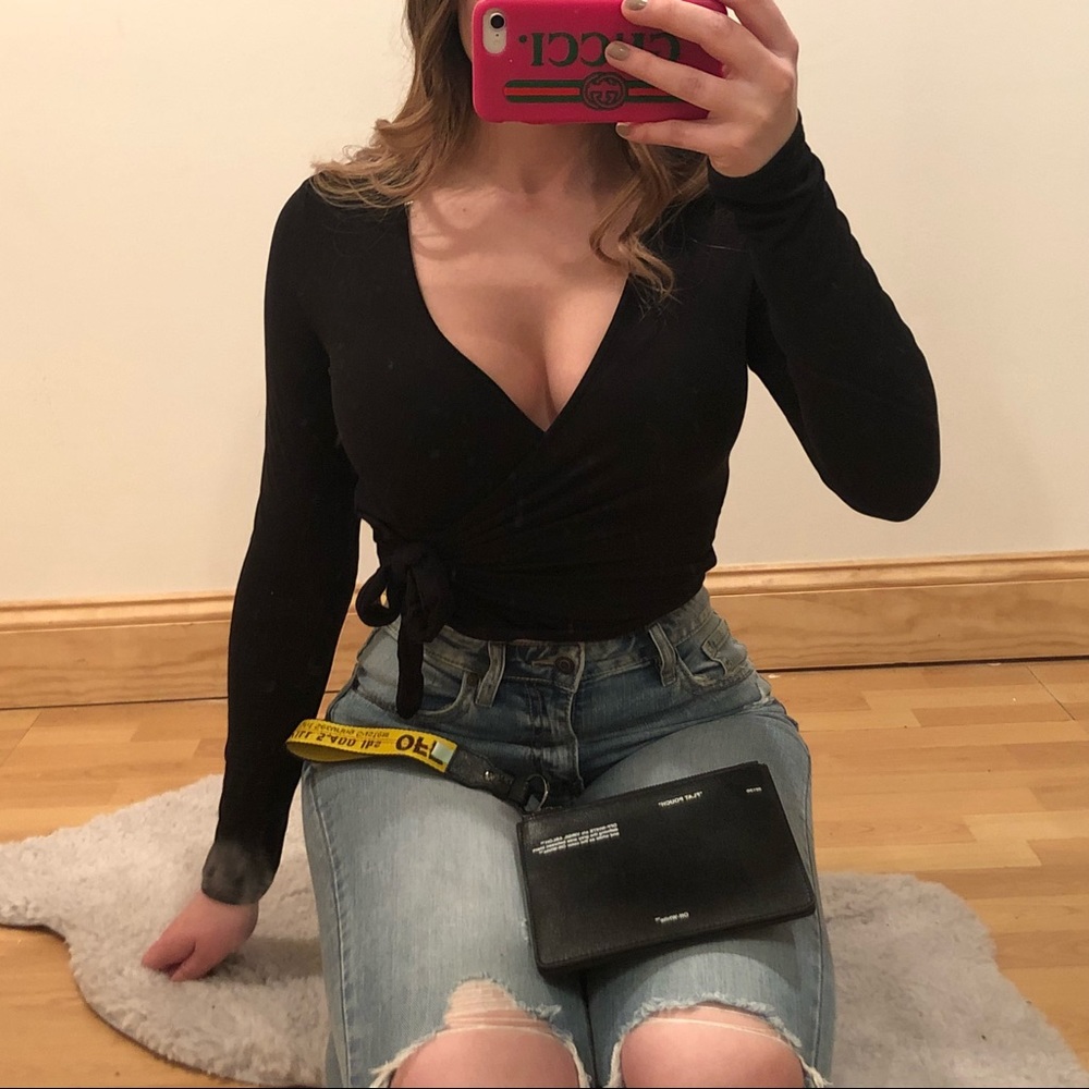 Long sleeve wrap crop top